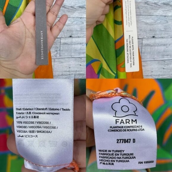 FARM RIO ANTHROPOLOGIE Tropical Leaves Print Halter Maxi Dress XXS Orange - Picture 13 of 14